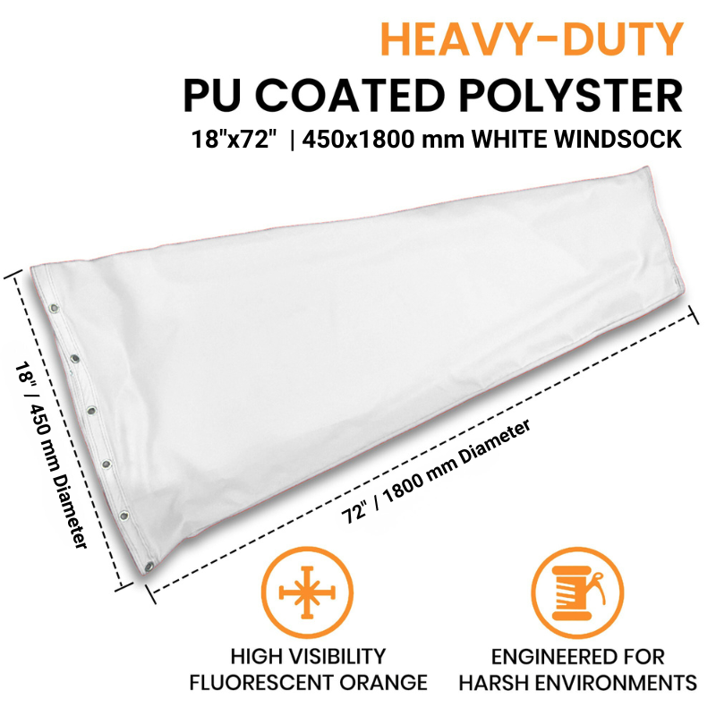 18"x72" / 450x1800mm white windsock