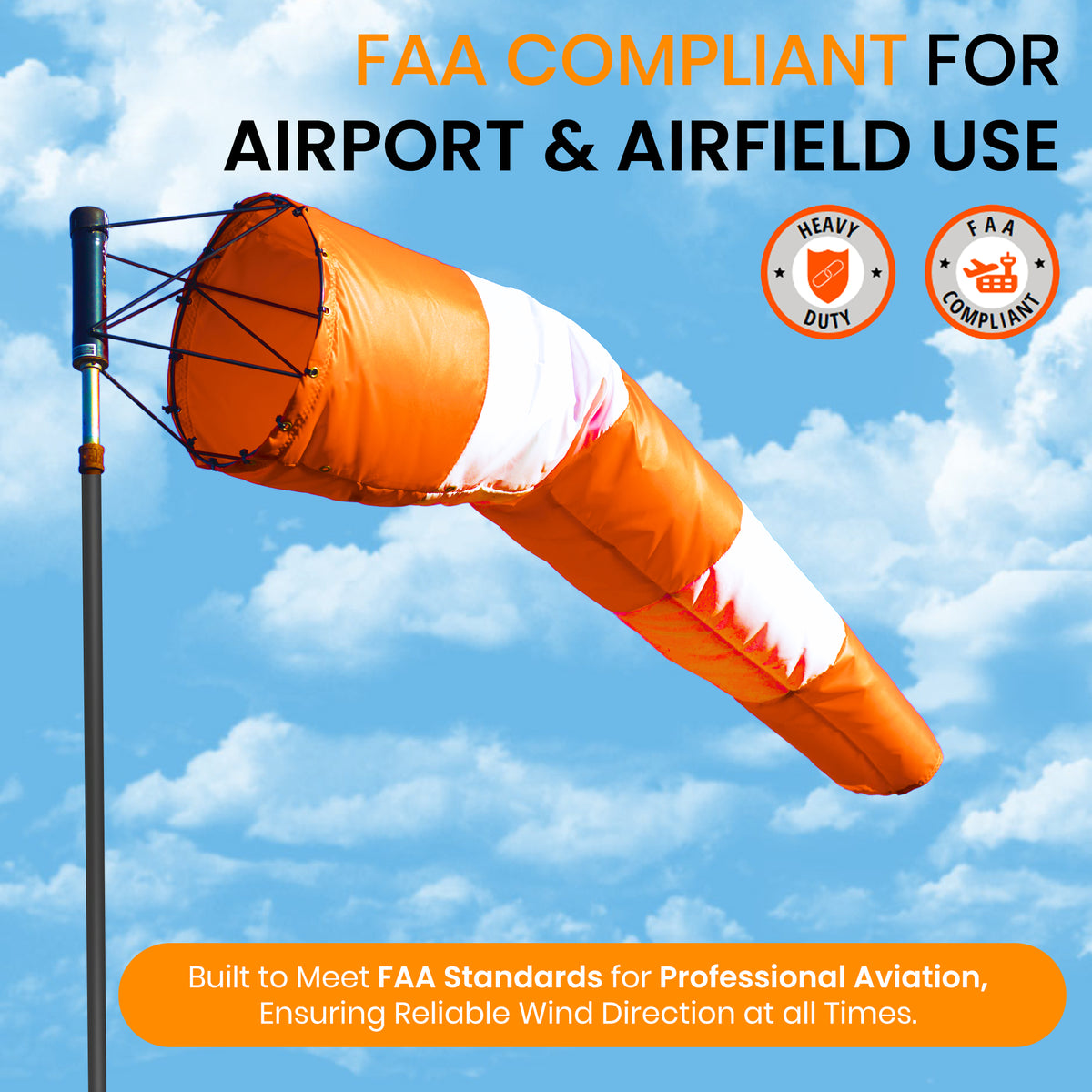 Orange and white airport windsock for professional aviation