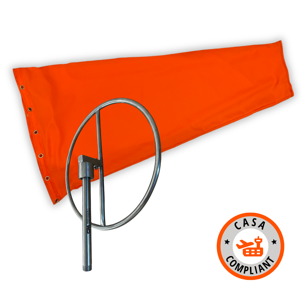 CASA Compliant Orange airport windsock with heavy duty stainless steel frame 