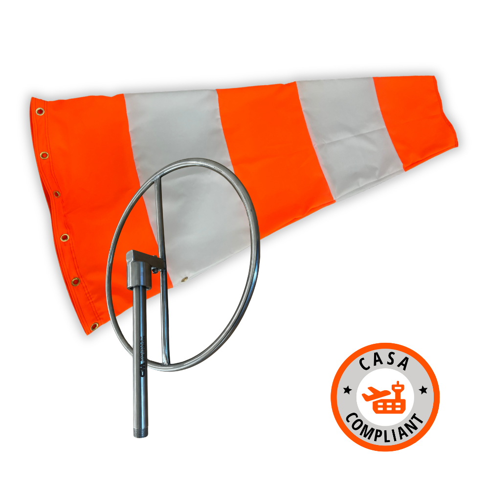 CASA Compliant Orange and White airport windsock with heavy duty stainless steel frame 