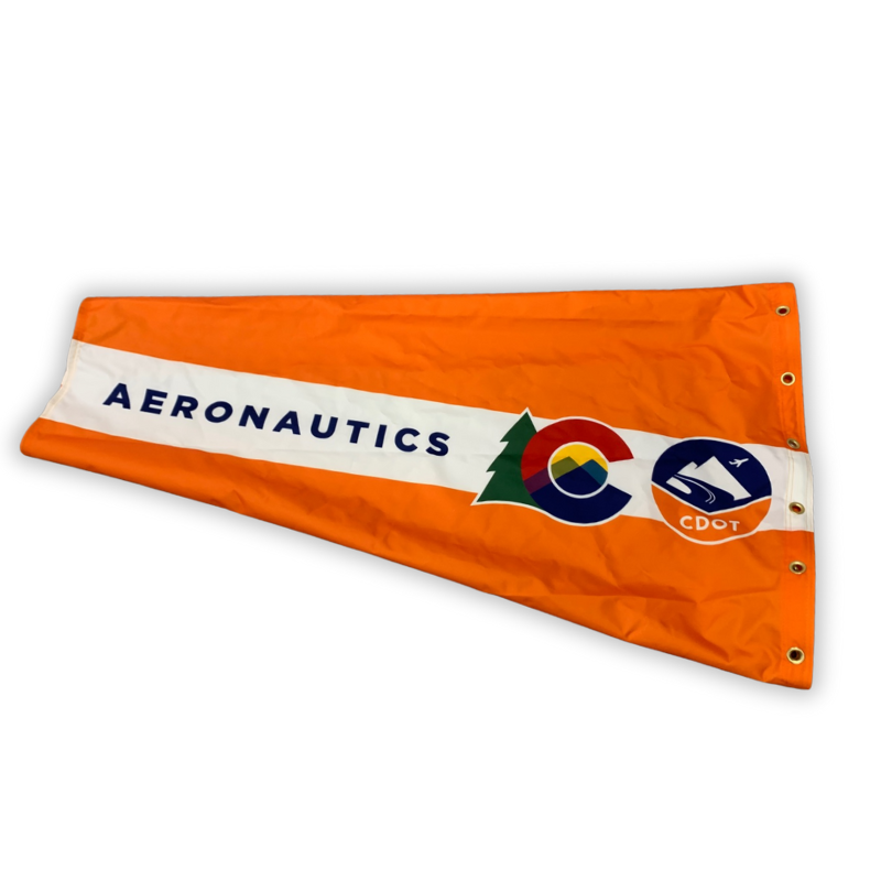custom printed airport windsocks for airstrips and airfields. Full color custom printed windsocks for Colorado department of transportation and aeronautics. water proof, UV fade resistant, anti static 