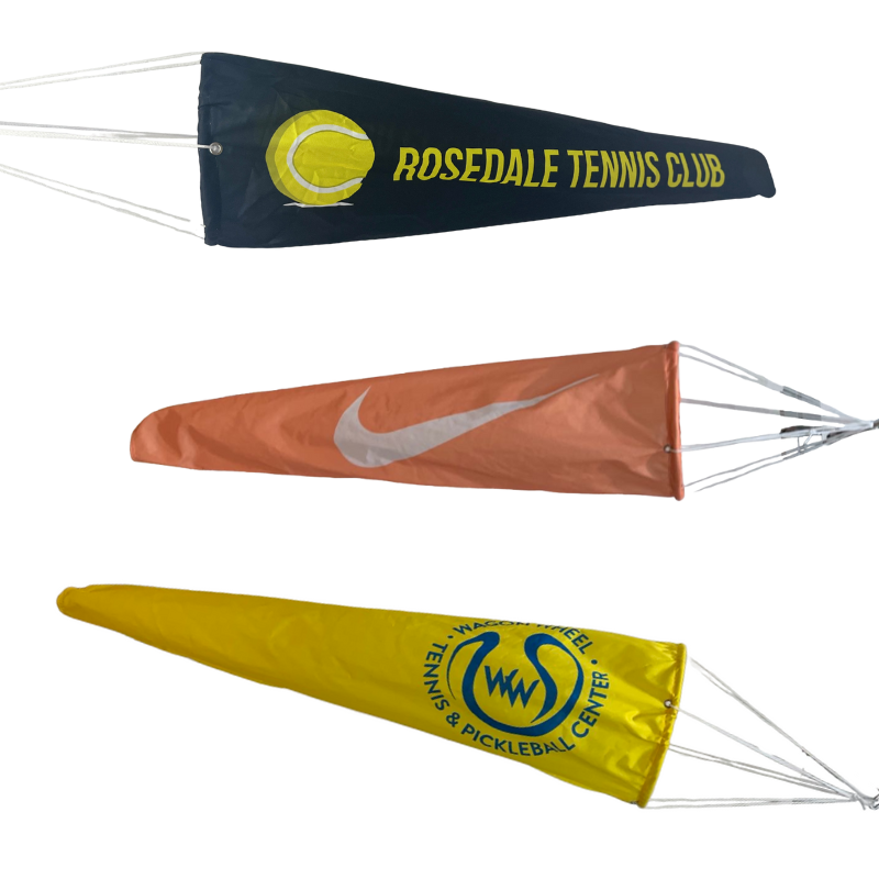 Custom printed and personalized tennis windsocks for outdoor courts
