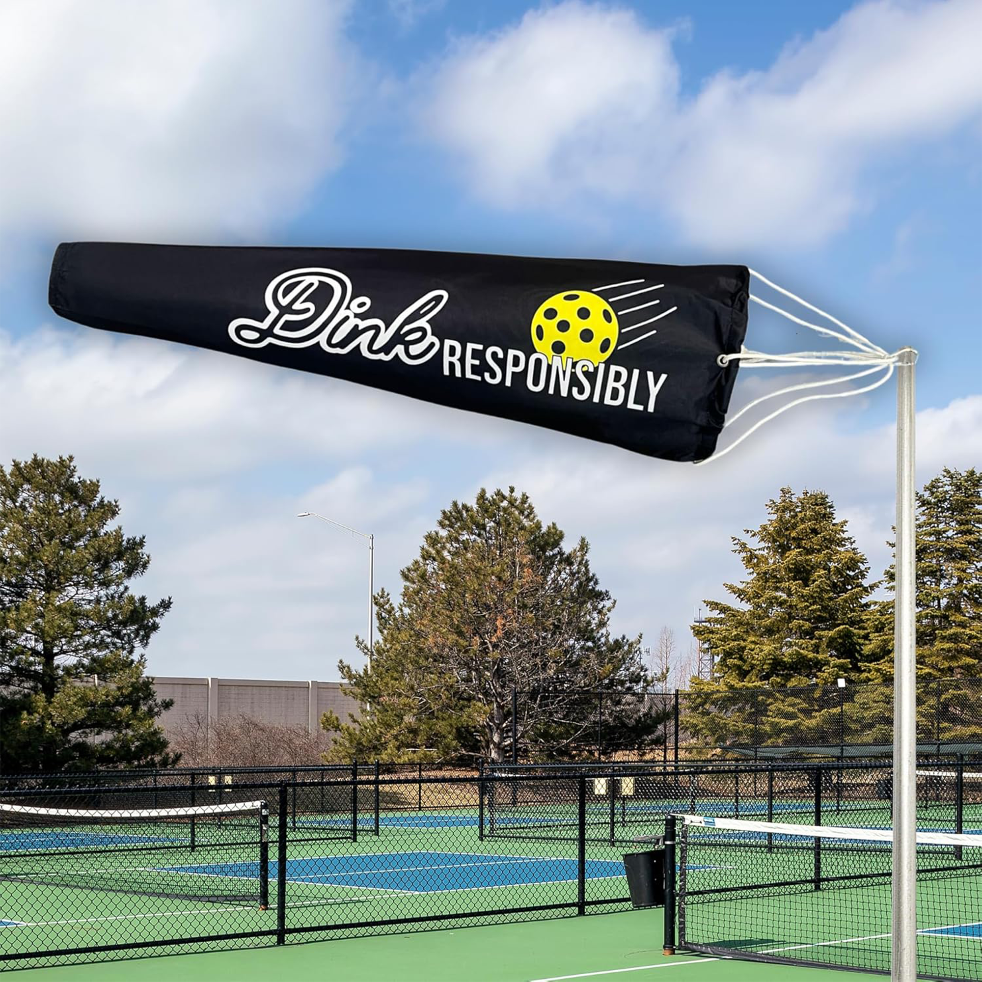Dink Responsibly Pickleball windsock for outdoor use