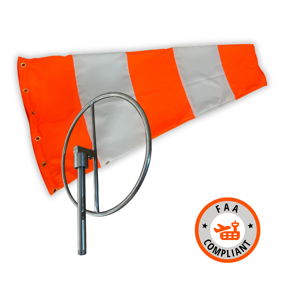 Airport orange and white aviation windsock kit with heavy duty stainless steel frame 