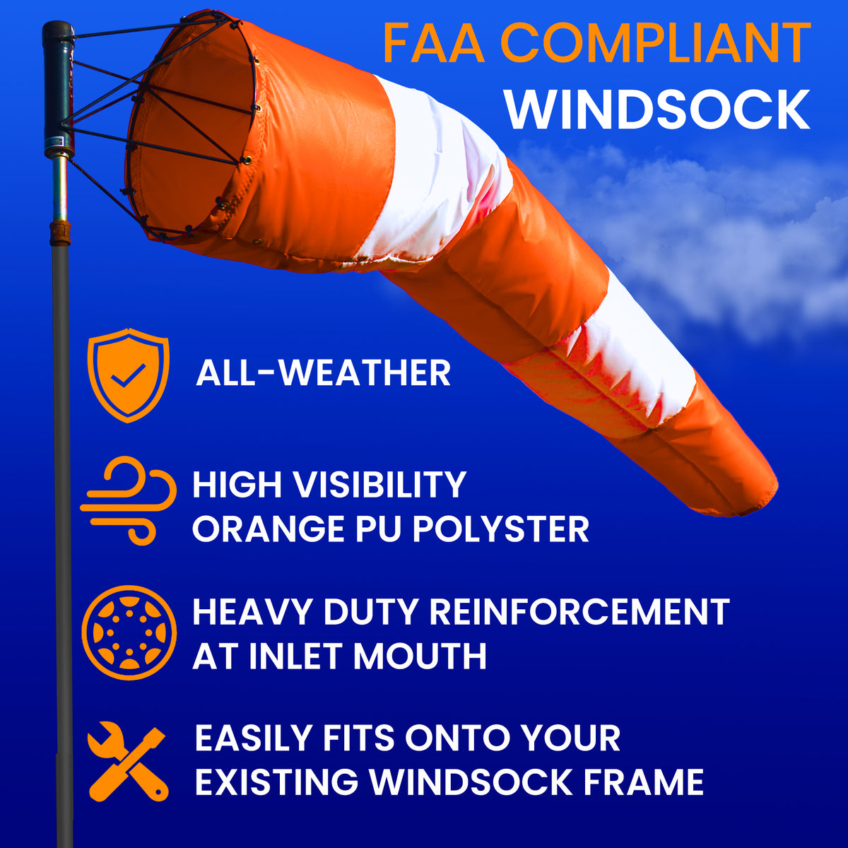 FAA compliant airport windsock for aviation orange and white  