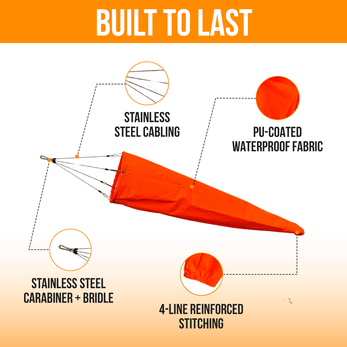 infographic of hi-vis hanging windsock with cable harness