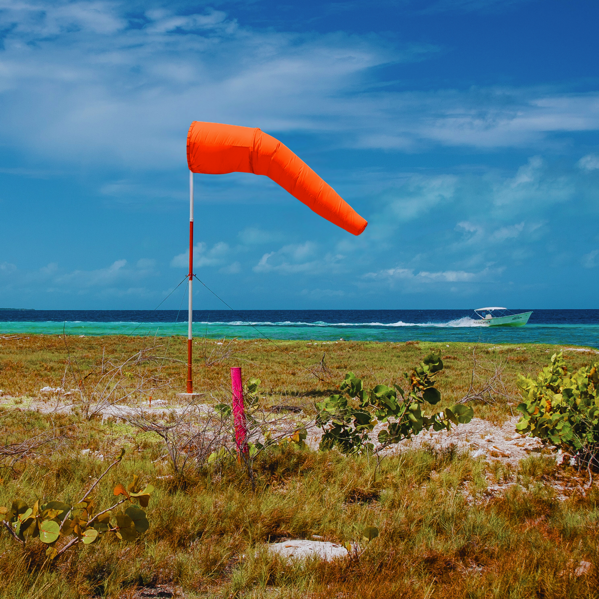 Heavy duty airport windsock for marine and coastal applications, agriculture, farms, industry and commercial applications. Weather resistant, water proof, Hi vis Orange, UV fade resistant