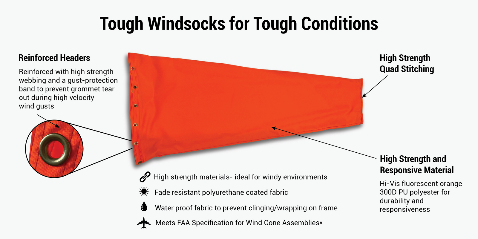 orange airport windsocks for aviation and industrial and oilfield use. Hi-vis fluorescent high quality windsocks 