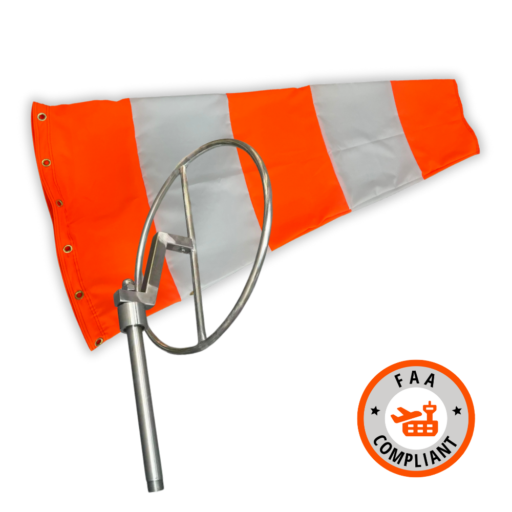 Orange and white airport windsock kit complete with stainless steel windsock frame- double ball bearing rust proof for zero maintenance 