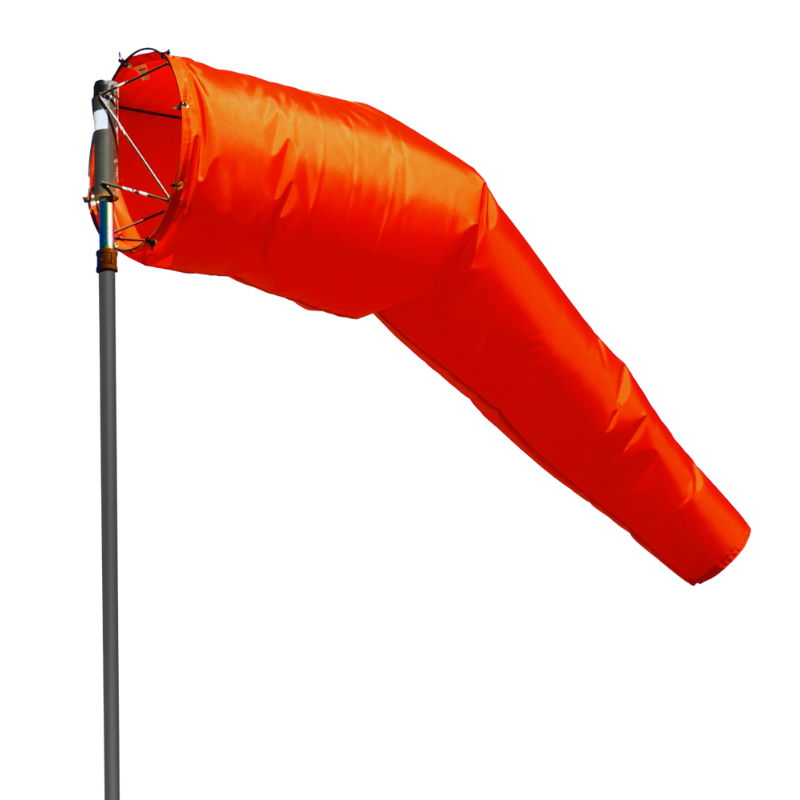 Orange airport windsock for aviation and industrial uses