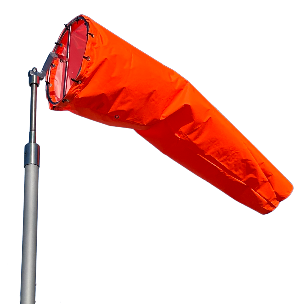 Orange airport windsock for aviation and industrial uses. heavy duty. hi-vis fluorescent, water proof, UV resistant 