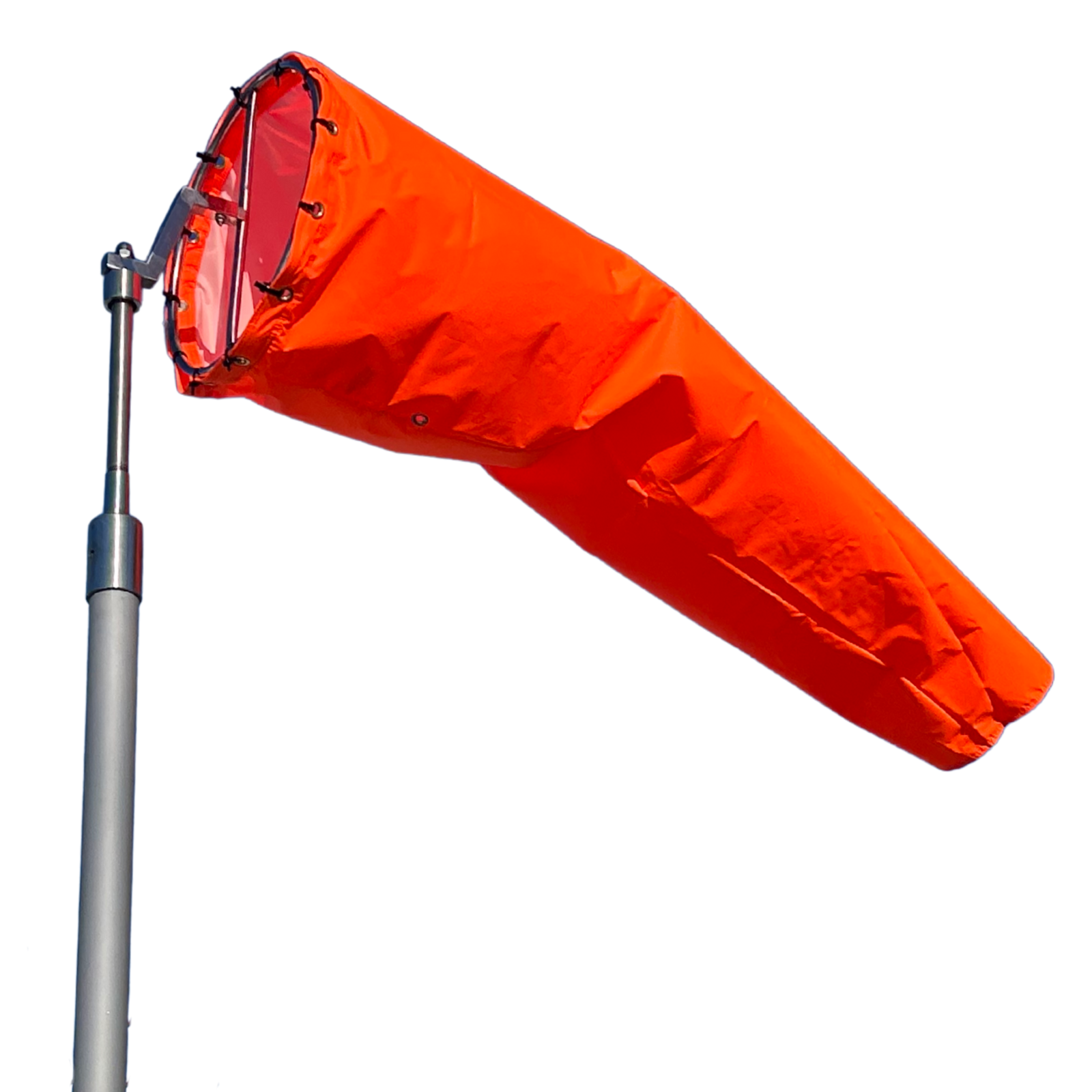 Orange airport windsock for aviation and industrial uses. heavy duty. hi-vis fluorescent, water proof, UV resistant 