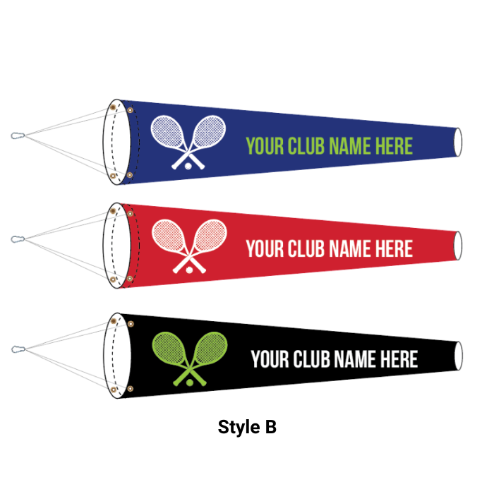 Personalized custom tennis court windsock for sports and country clubs. High strength and lightweight for responsive performance