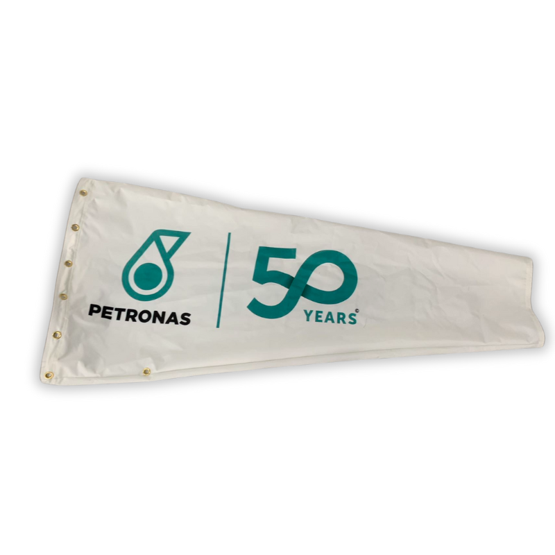 Custom printed windsock for Petronas Malaysia. Full color printed oilfield windsock heavy duty, flame resistant, static resistant for offshore use