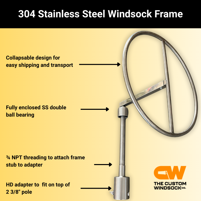 Telescopic windsock pole - frame made of stainless steel and adapter for industrial use
