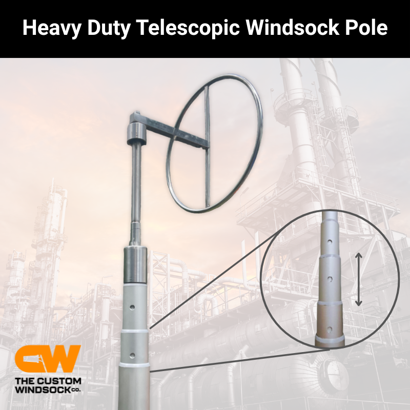 Heavy-duty telescopic windsock pole with a close-up of its extension mechanism .