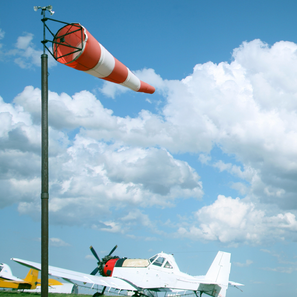orange industrial windsocks and orange and white airport windsocks for crop spraying and pesticide and herbicide application by aviation