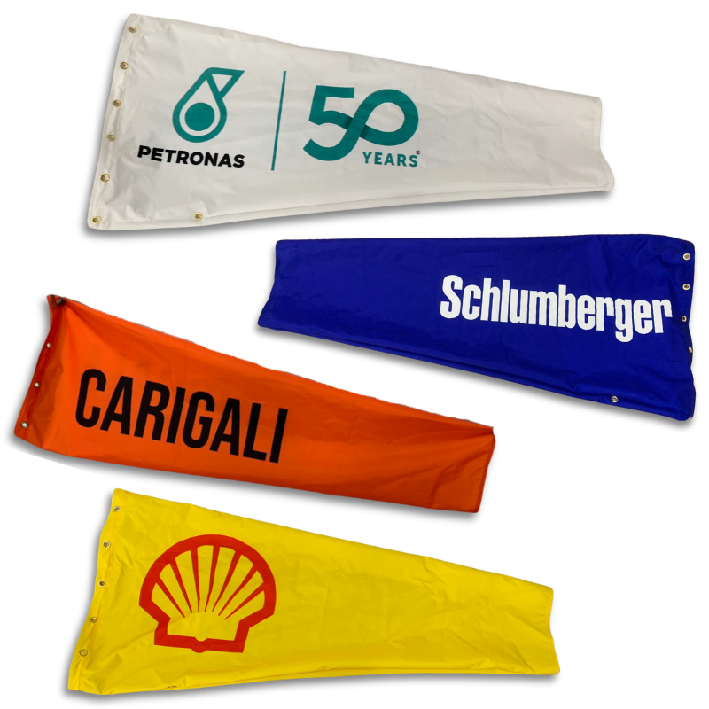 Oil and Gas windsocks for Malaysia. Custom printed with Petronas logo