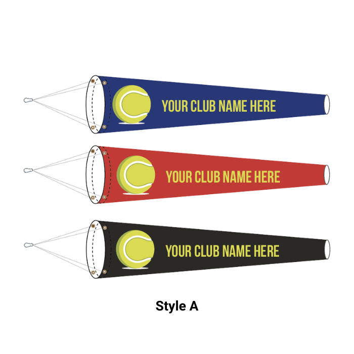 Personalized custom tennis court windsock for sports and country clubs. High strength and lightweight for responsive performance