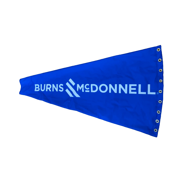 Custom printed construction windsock for site branding and to show wind direction and speed. Full color custom printed heavy duty construction windsock